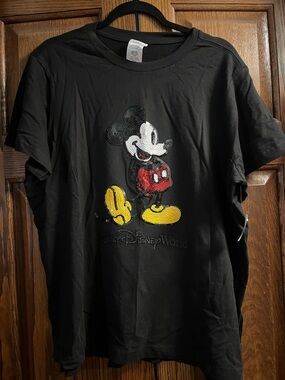 Disney Black Short Sleeve Tee with Red, Yellow and White Sequin Mickey